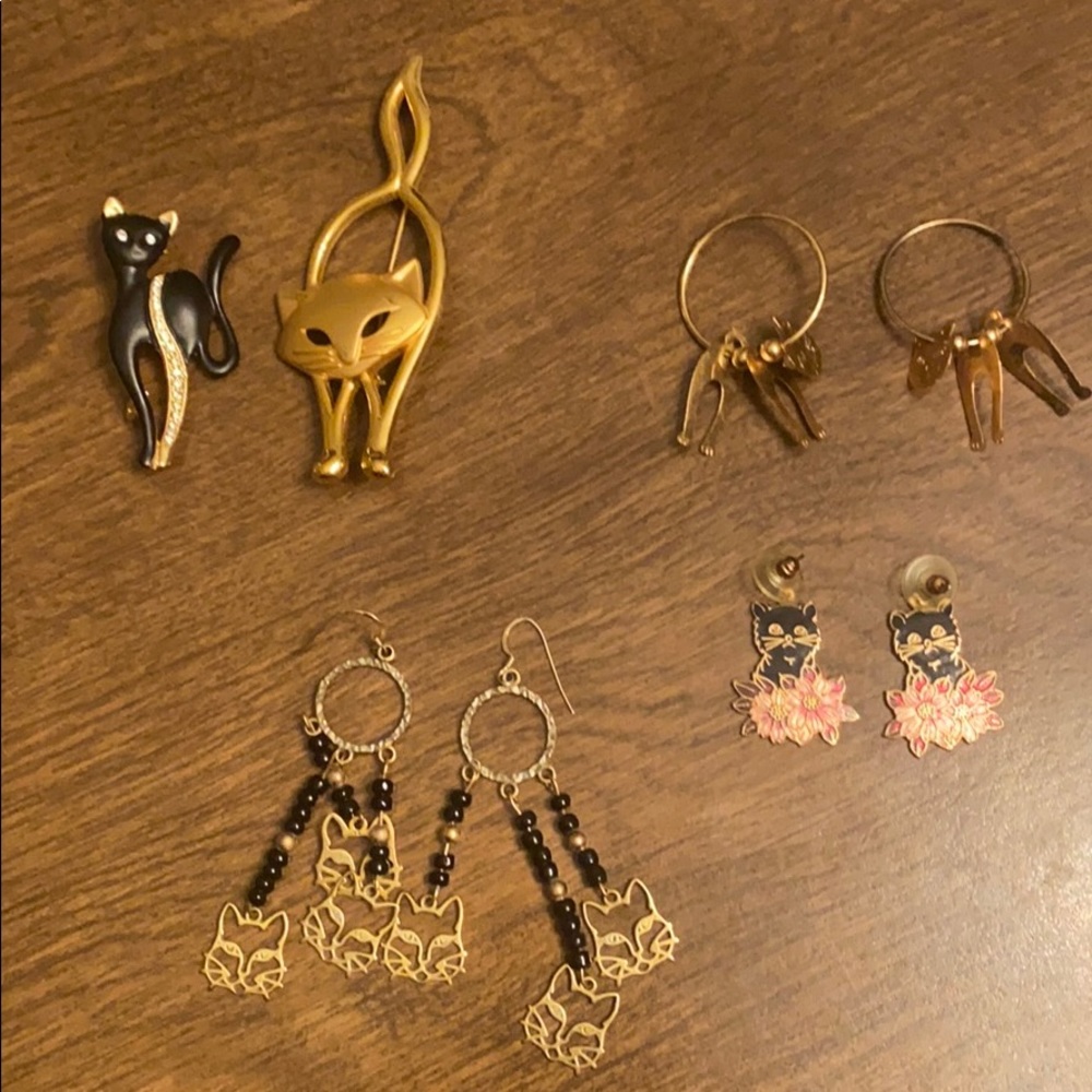 Cat Lovers Bundle (3 pairs of earrings & 2 pins)